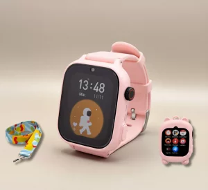 Montre connectée GPS 4G pour enfant couleur rose avec caméra et suivi parental sécurisé