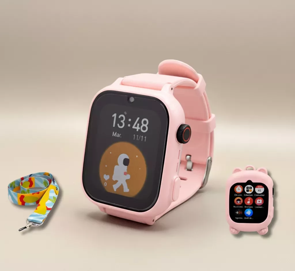 Montre connectée GPS 4G pour enfant couleur rose avec caméra et suivi parental sécurisé